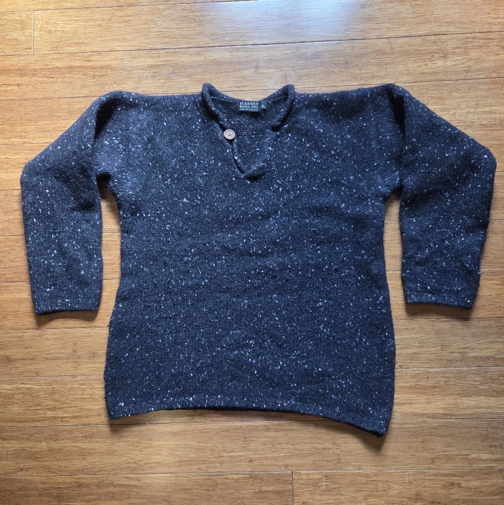 Blarney Woollen Mills XL Speckled Black Sweater with Button Detail Ireland